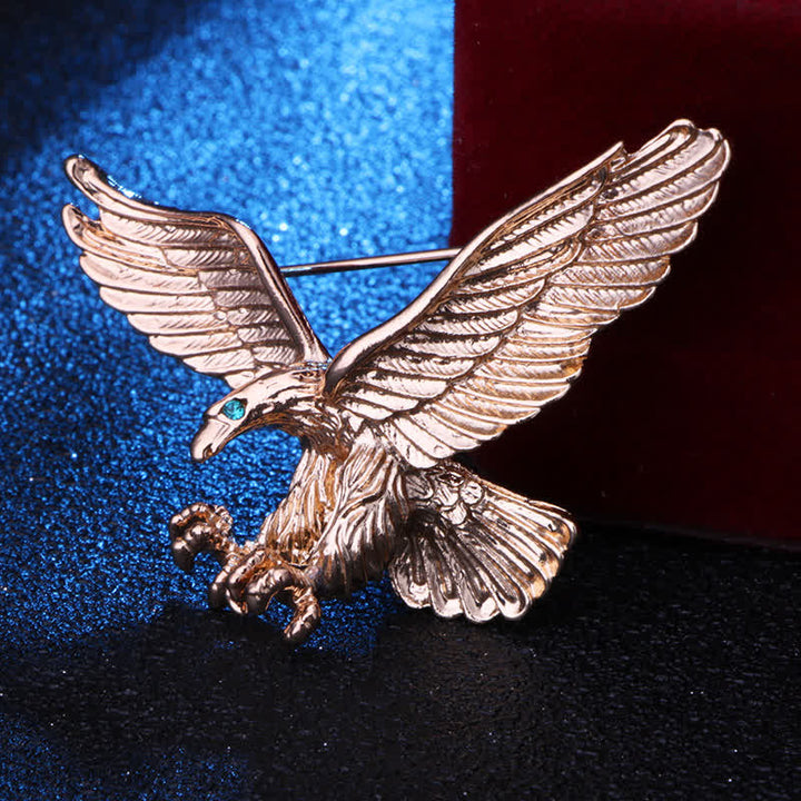 Men's Bald Hawk Green Eye Brooch - Gold - image 5