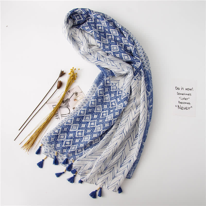 Women's Feather Pattern Beaded Tassels Scarf - image 5