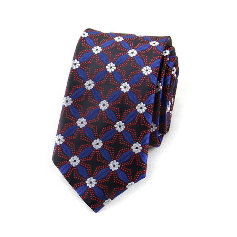 Men's Flower Embroidered Geometric Necktie - Blue & Red - image 4