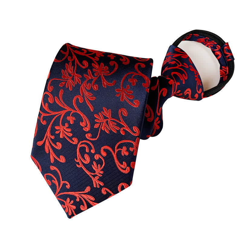Men's Retro Paisley Zipper Tie Floral Necktie - Red & Navy - image 9