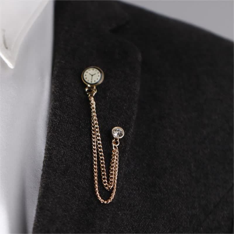 Men's Vintage Badge Clock Chain Brooch - image 5
