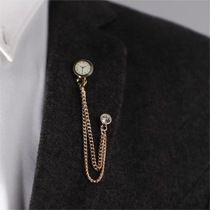 Men's Vintage Badge Clock Chain Brooch - image 5