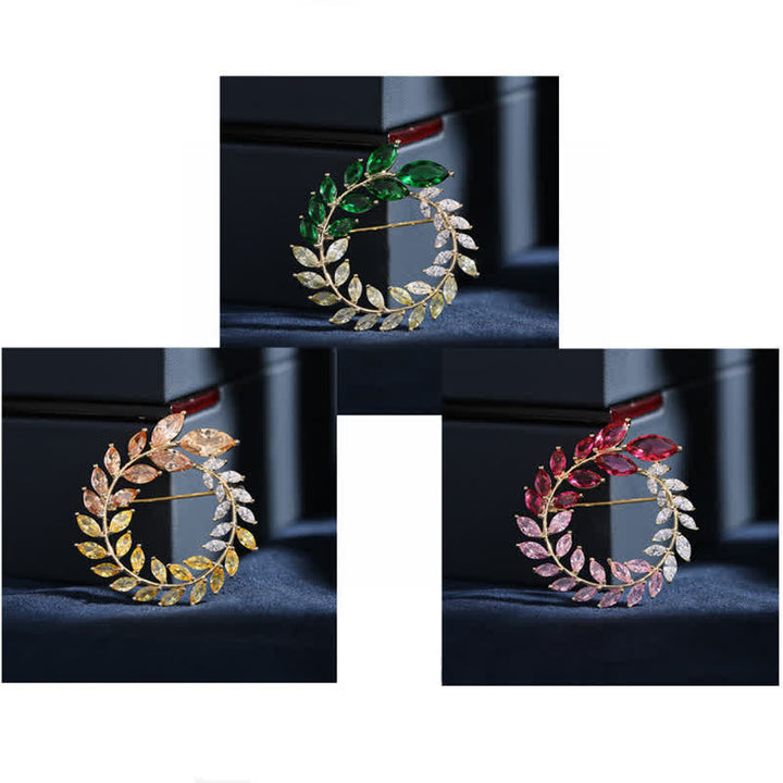 Women's Golden Wheat Leaves Zircon Brooch - image 3