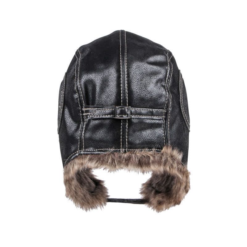 Soft Fluffy Ear Protection Imitation Leather Trapper Hat - image 4