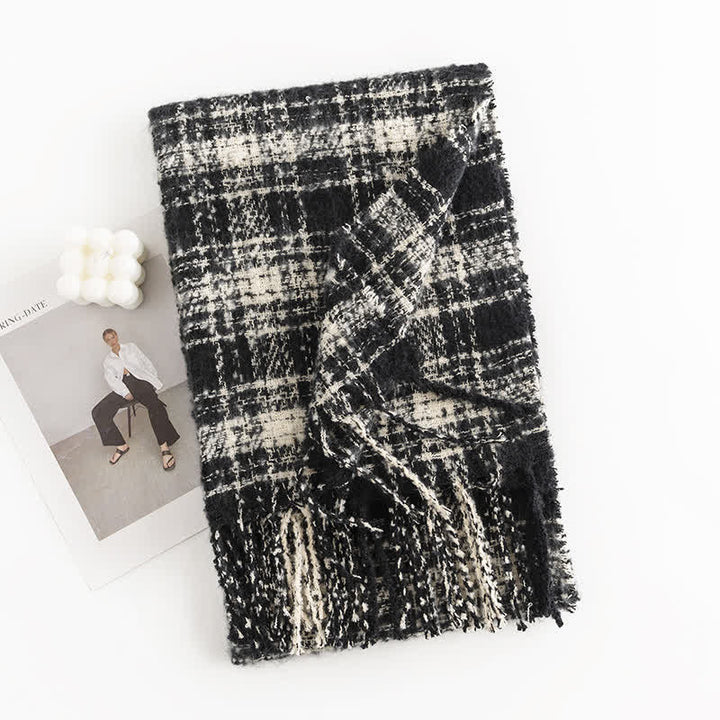 Women's Elegant Shawl Checkered Daily Scarf - Black - image 2
