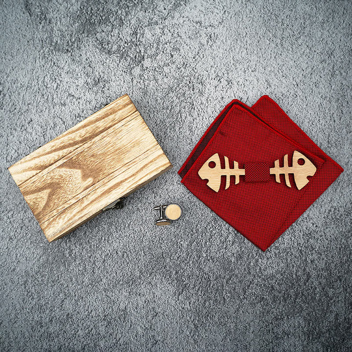 3Pcs Men's Fishbone Wooden Bow Tie Set - image 2