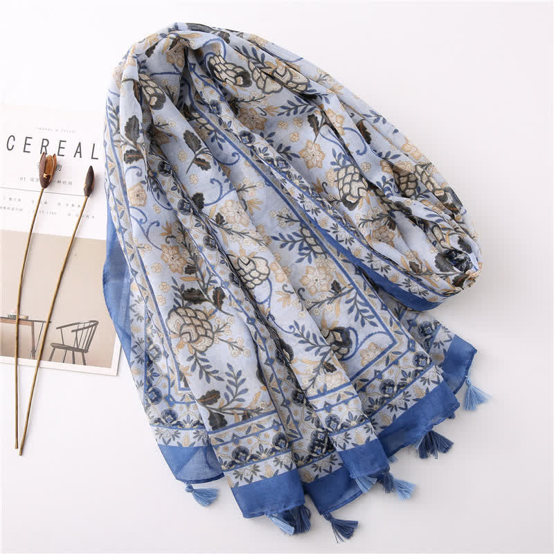 Women's Bohemian Print Floral Tassel Scarf - image 14