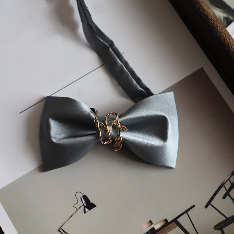 Men's Gold Vine Leaf Silky Sateen Bow Tie - Gray - image 2