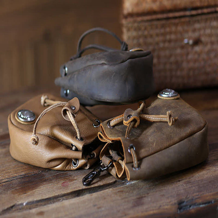 Small Wallet Coin Purse Drawstring Leather Belt Bag - image 8