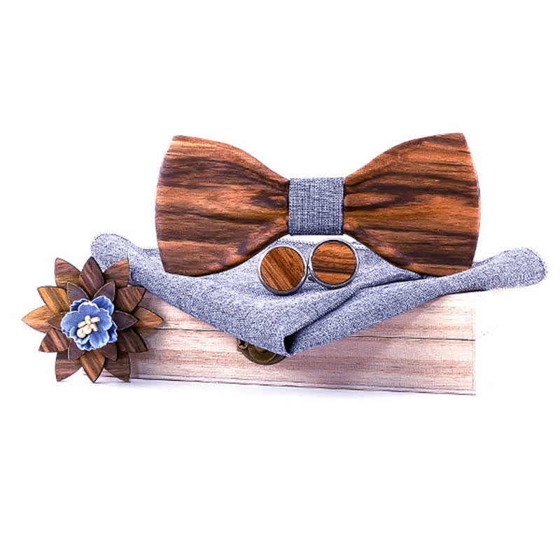 4Pcs Men's Formal Concave Wooden Bow Tie Set - Gray - image 0