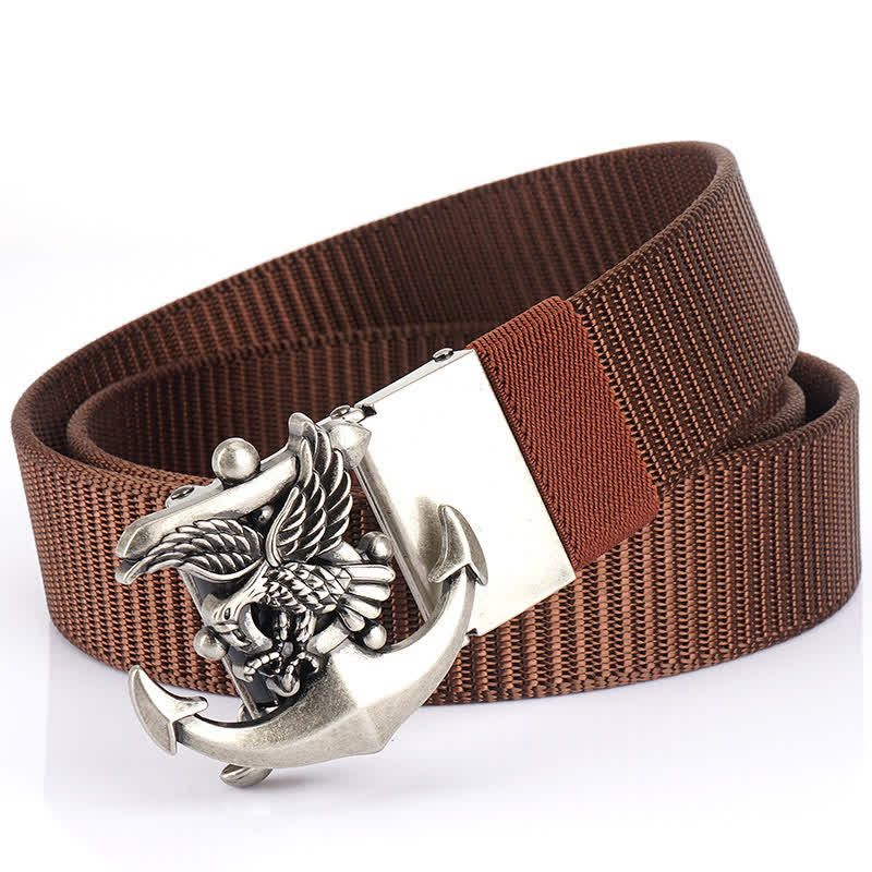 Men's Eagle Anchor Nylon Belt - Brown / Silver - 48" - image 21