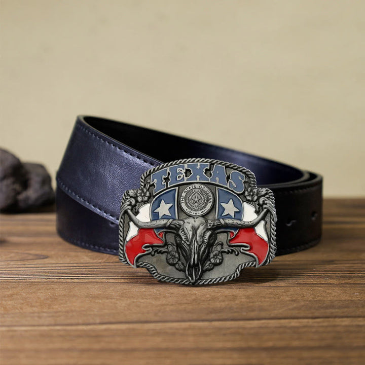 Men's DIY Texas Flag Longhorn Bull Buckle Leather Belt - Bull - Black PU Belt (40) - image 4