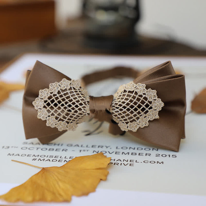 Men's Elegant Flower Lace Bow Tie - Brown - image 12