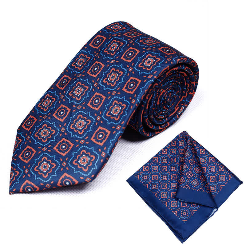2Pcs Men's Timeless Medallion Prints Necktie Set - Navy - image 1