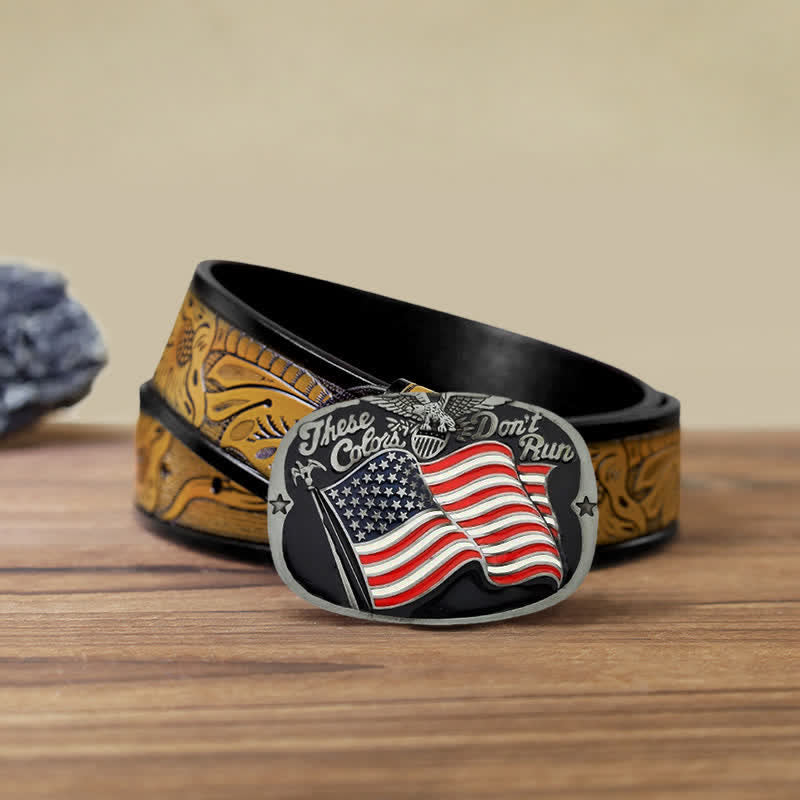 Men's DIY These Colors Don't Run Eagle Flag Buckle Leather Belt - These Colors Don't Run - SandyBrown Belt (40) - image 13
