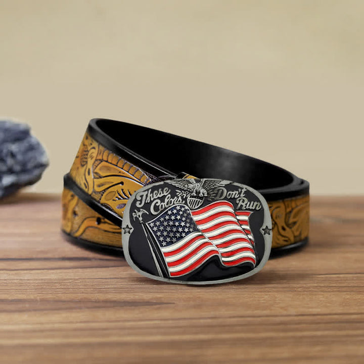 Men's DIY These Colors Don't Run Eagle Flag Buckle Leather Belt - These Colors Don't Run - SandyBrown Belt (40) - image 13