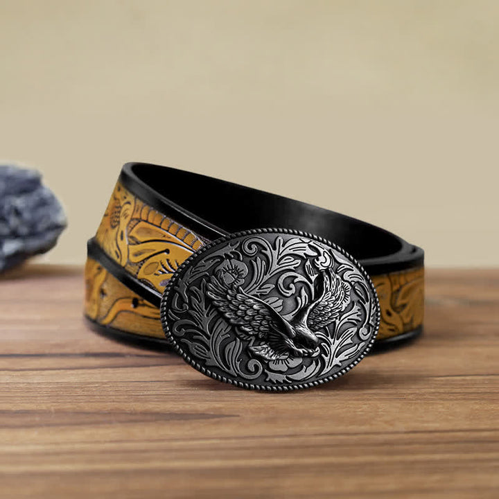 Men's DIY Animal Flying Eagle Buckle Leather Belt - Antique Silver - SandyBrown Belt (40) - image 20