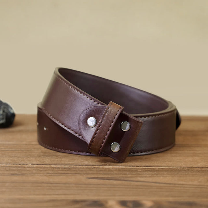 Men's DIY Black Deer Head Buckle Leather Belt - image 8