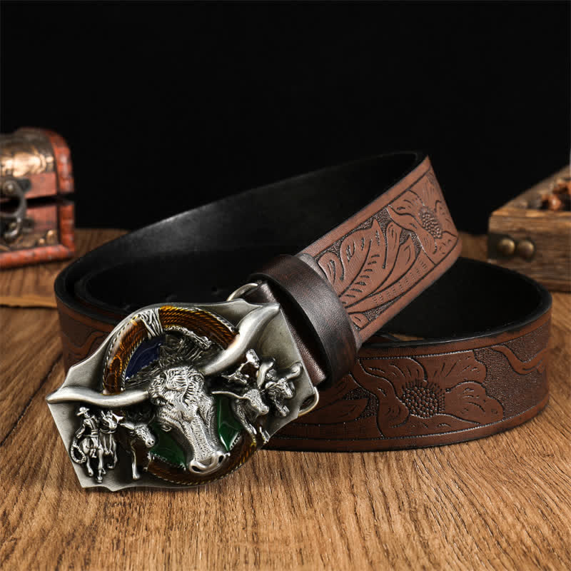 Men's Domineering Bull Head Leather Belt - Style #9 - 38 - image 10