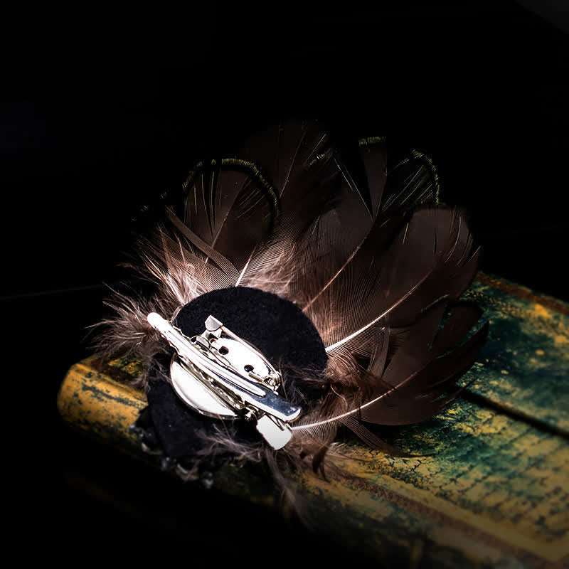 Women's Dark Green Crystal Feather Brooch - image 2