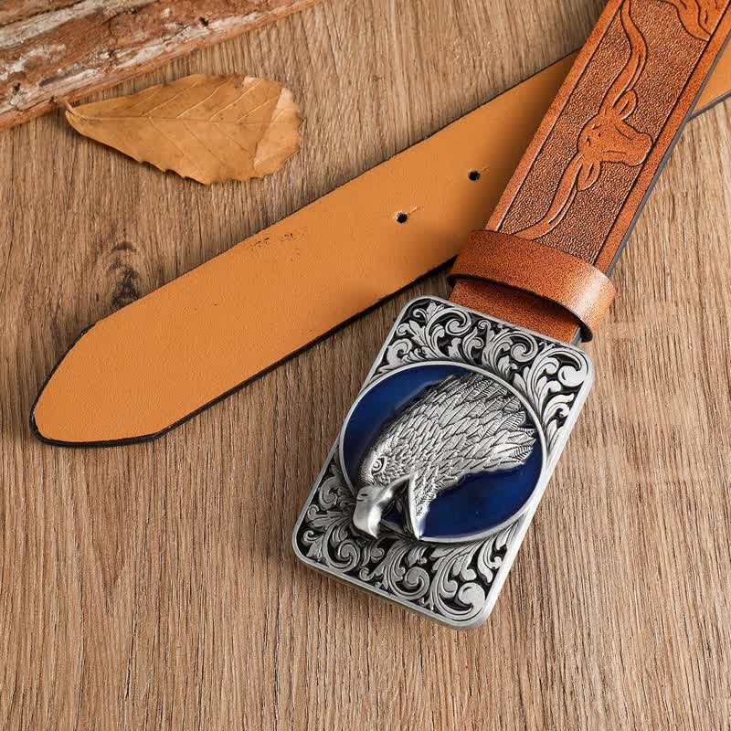 Men's Rectangular Bald Eagle Head Western Leather Belt - image 7