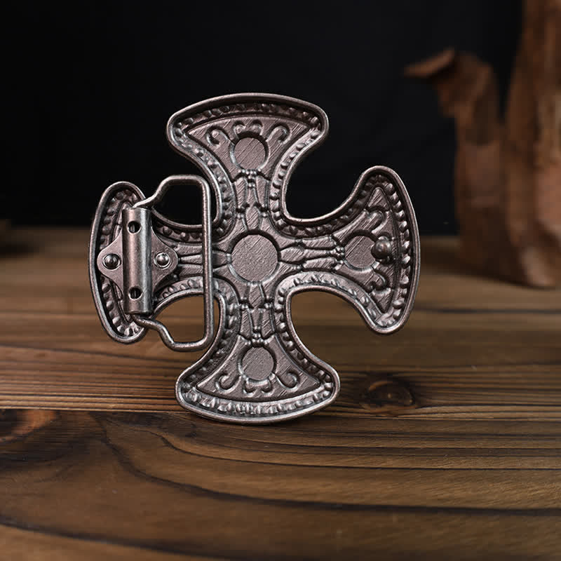 Men's DIY Retro Turquoise Stone Cross Buckle Leather Belt - image 1