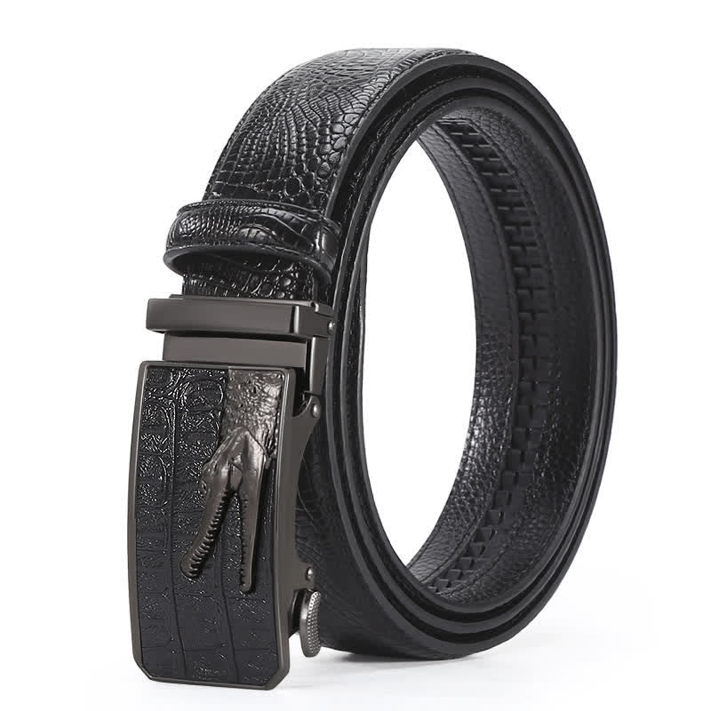 Men's Crocodile Pattern Automatic Buckle Leather Belt - Style #4 - Black / Black - 44 - image 17