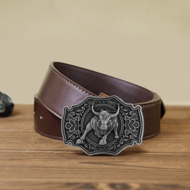 Men's DIY Matador Buckle Leather Belt - Silver - Brown PU Belt (40) - image 11