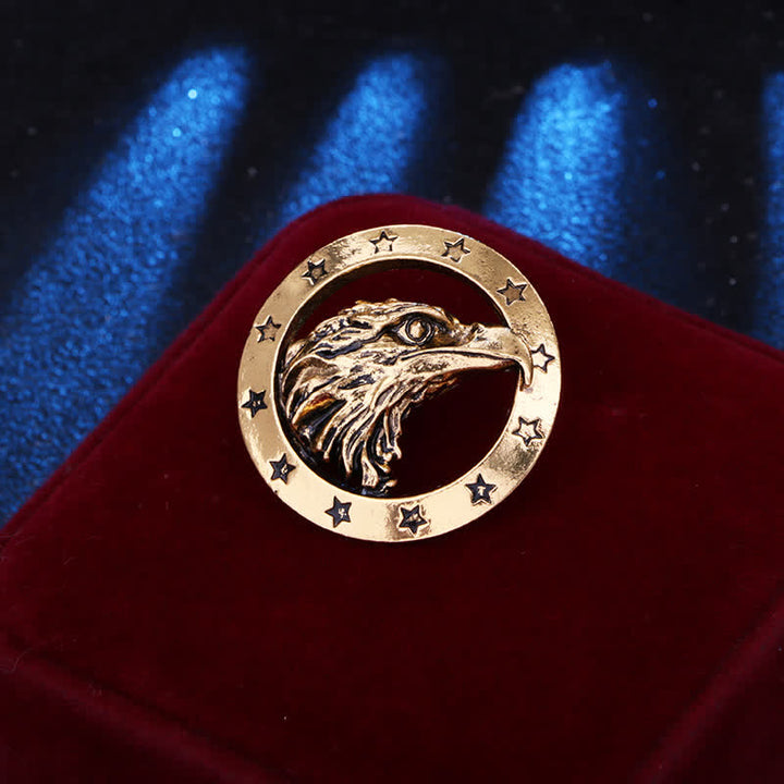 Men's Circle Hawk Head Brooch - Gold - image 2