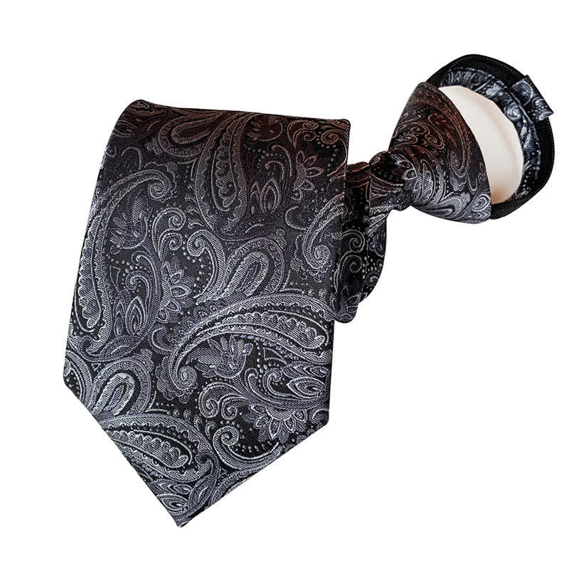 Men's Retro Paisley Zipper Tie Floral Necktie - Gray - image 5