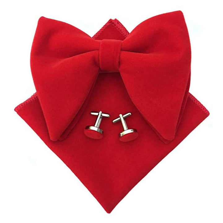 3Pcs Men's Velvet Oversized Pointed Bow Tie Set - Red - image 7