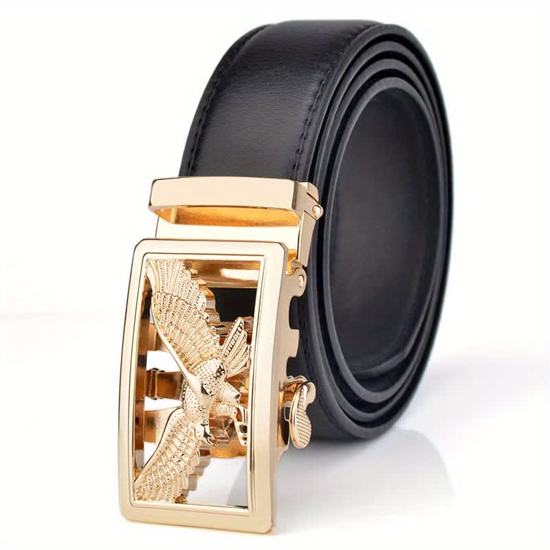 Men's Hollow Flying Hawk Eagle Decor Leather Belt - Black - 46 - image 0