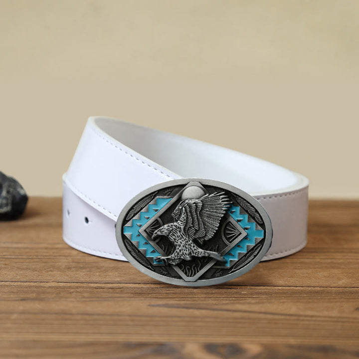 Men's DIY Enamel Landing Eagle Buckle Leather Belt - Eagle - White PU Belt (40) - image 5