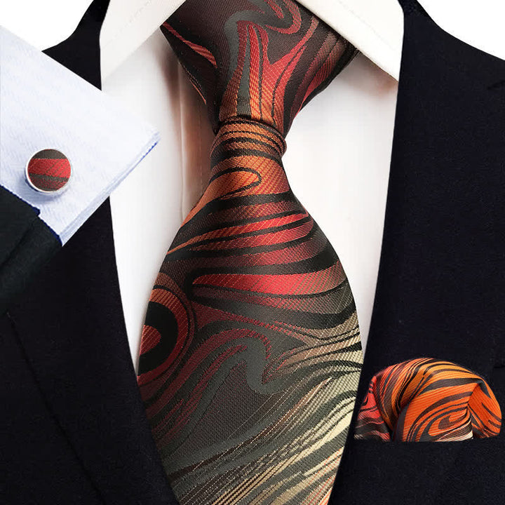 3Pcs Men's Red Flame Abstract Wavy Necktie Set - Red - image 0