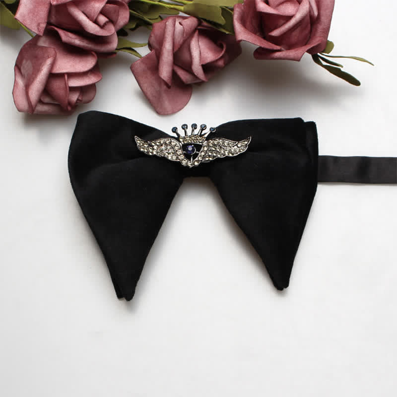 Men's Charming Velvet Oversized Pointed Bow Tie - Black Crown - image 3