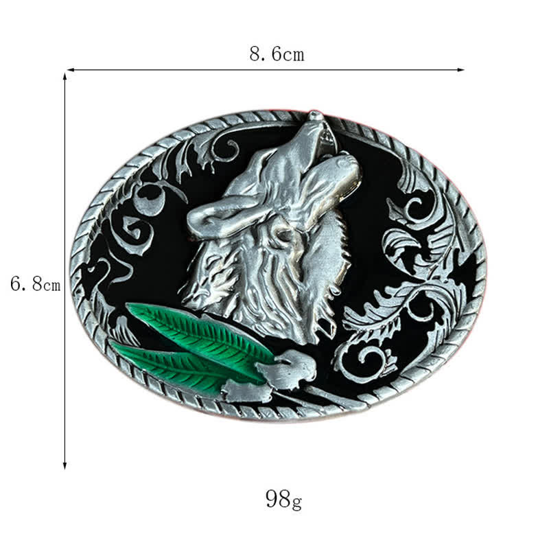 Men's DIY Howling Wolf Head Buckle Leather Belt - image 2