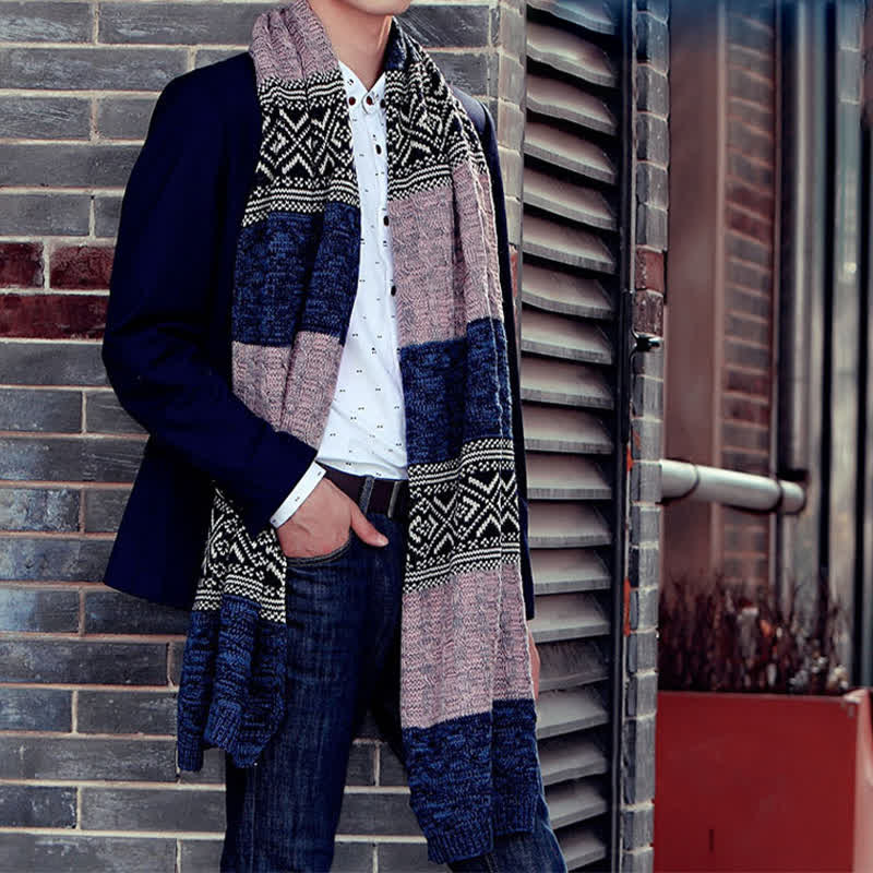 Men's Argyle Knitted Stitching Color Block Scarf - image 10