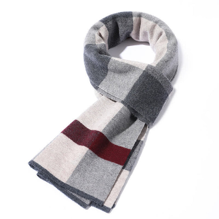 Men's Leisure Business Plaid Pure Wool Scarf - Ivory - image 1