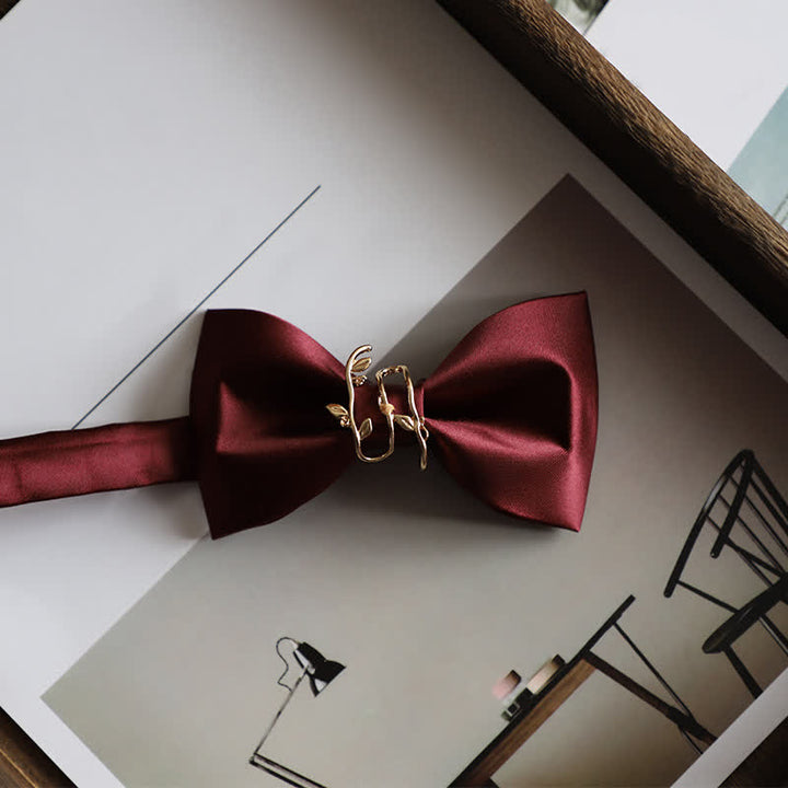 Men's Gold Vine Leaf Silky Sateen Bow Tie - Red - image 6