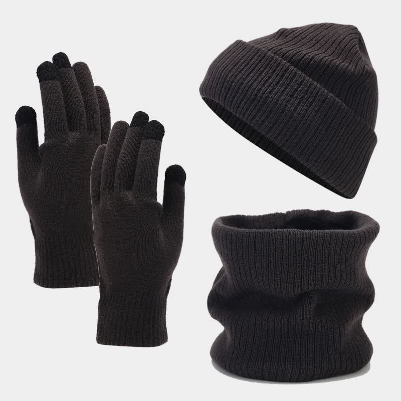 3Pcs Unisex Solid Color Twill Hat Scarf Gloves Set - Dark Gray - Adjustable (Approx. 22"-22 7/8") - image 16