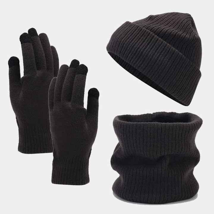 3Pcs Unisex Solid Color Twill Hat Scarf Gloves Set - Dark Gray - Adjustable (Approx. 22"-22 7/8") - image 16