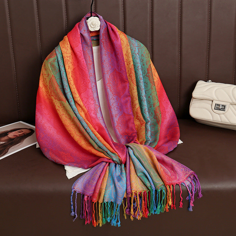 Ethnic Style Color Gradient Embroidery Tassel Scarf - Style #1 - image 0