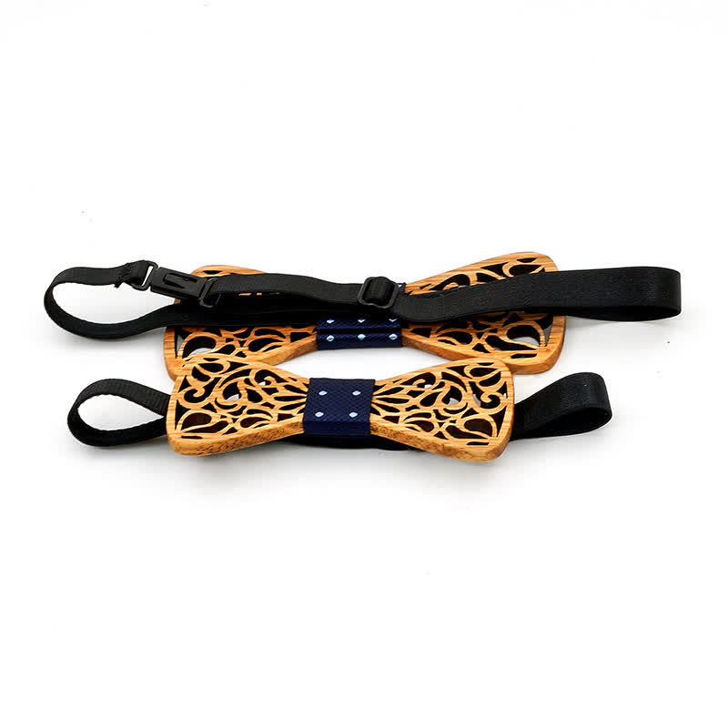 2Pcs Men's Parent-child Hollow Wooden Bow Tie - image 3