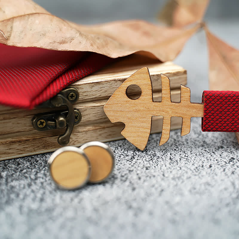 3Pcs Men's Fishbone Wooden Bow Tie Set - image 3