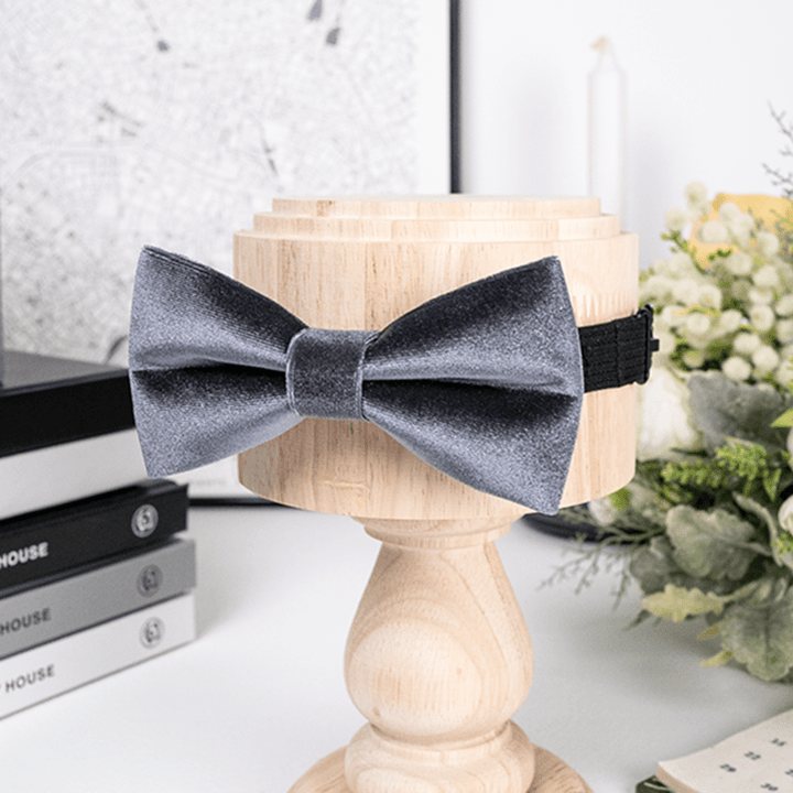 Men's Charcoal Gray Solid Color Velvet Bow Tie - image 3