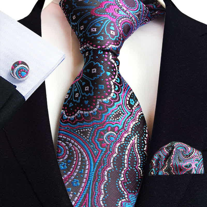 3Pcs Men's Classic Paisley Floral Necktie Set - Purple - image 9