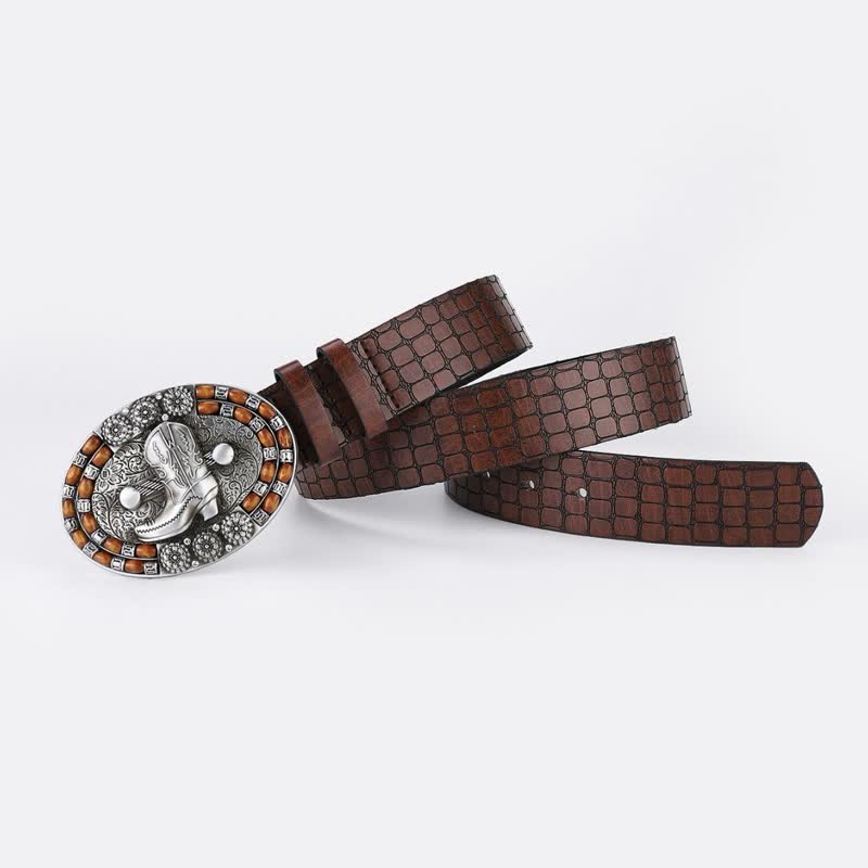 Men's Cowboy Boot Wooden Beads Leather Belt - image 1