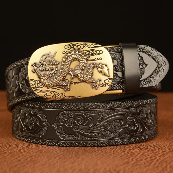 Men's Dragon Soaring In The Sky Leather Belt - Gold & Black - 46 - image 10