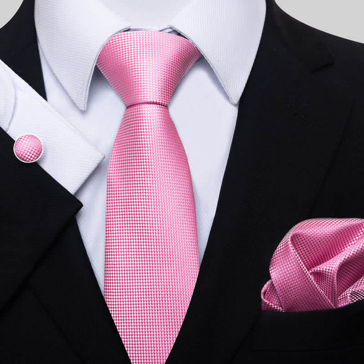 3Pcs Bright Pink Men's Solid Color Necktie Set - Pink - image 0