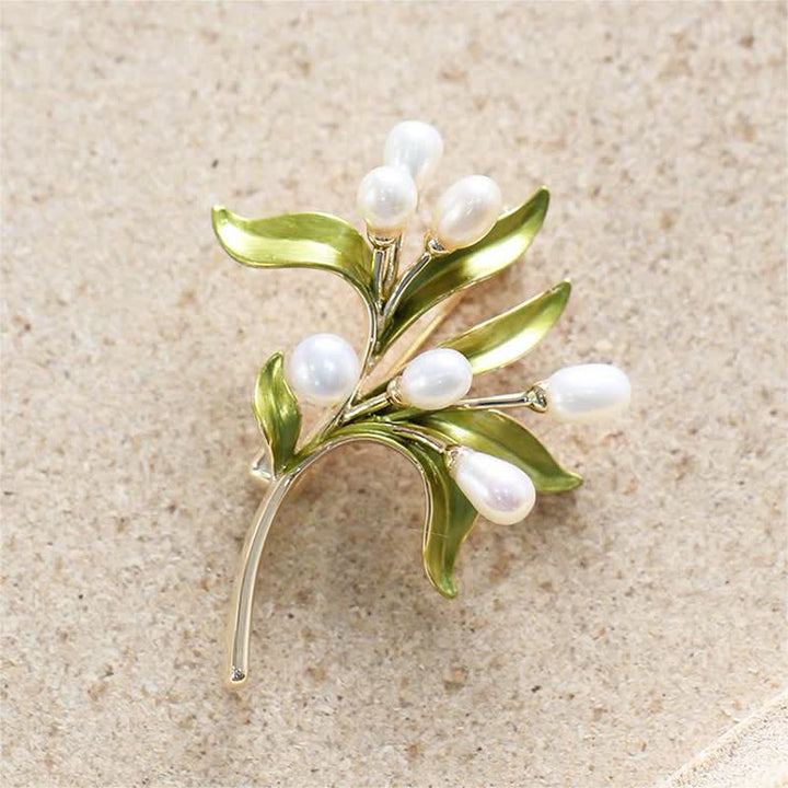 Women's Natural Pearl Olive Branch Brooch - image 6